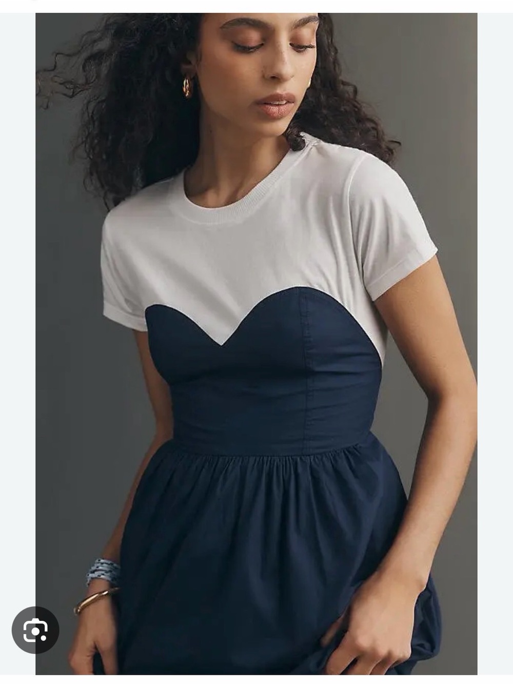 NWT Anthropologie Maeve bustier twofer midi dress medium navy white - Picture 3 of 7